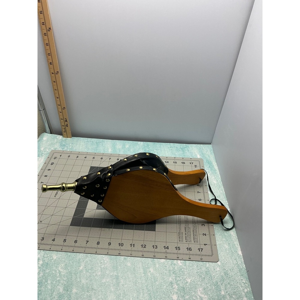 Traditional Wood and Brass Fireplace‎ Bellows Black Studded Hearth Tool 16 Inch - Picture 5 of 6